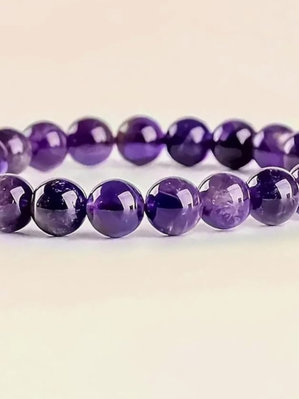 Amethyst Beaded Stretch Bracelet — Purple Gemstone Jewelry N43
